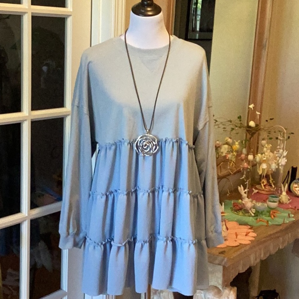 Blue Tiered Mini Dress